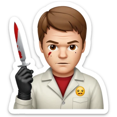 Dexter Morgan holding a knife, wearing gloves, emoji style sticker