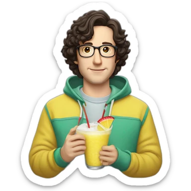 josh brener from silicon valley in hoodie holding Piña colada sticker