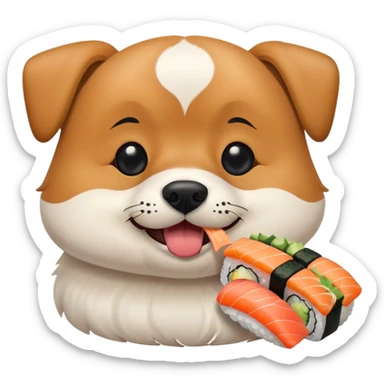 The dog is eating sushi. sticker