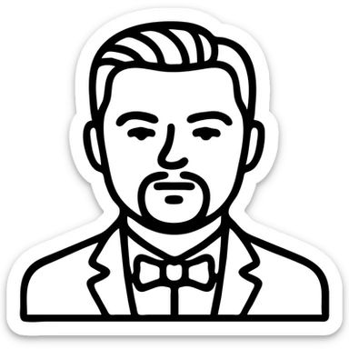 Leonardo DiCaprio modern icon style, simplified facial features, formal look sticker