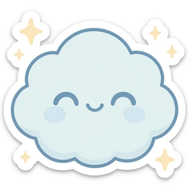 chibi cloud character, extra round and puffy, smiling with closed eyes, pastel sky blue, sparkles, gentle lighting, kawaii vector sticker sticker