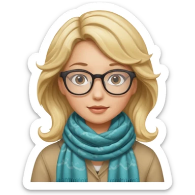 a girl drink with blonde wavy hair, wearing glasses, having scarf sticker