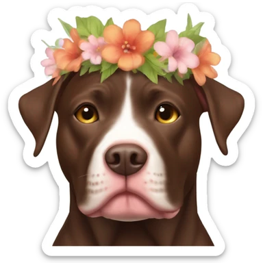 Pitbull chocolate lab mix chestnut colored with a flower crown sticker