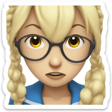 angry anime girl with blond hair wearing blue glasses sticker