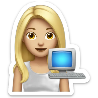 Blonde girl with computer sticker