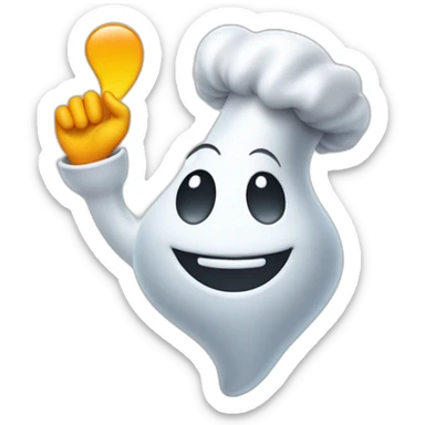 happy ghost wearing chef hat and blowing kiss with hand sticker