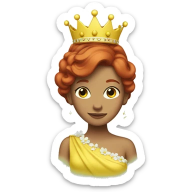 Princess with red hair wearing a yellow dress and a crown with daisies on it sticker