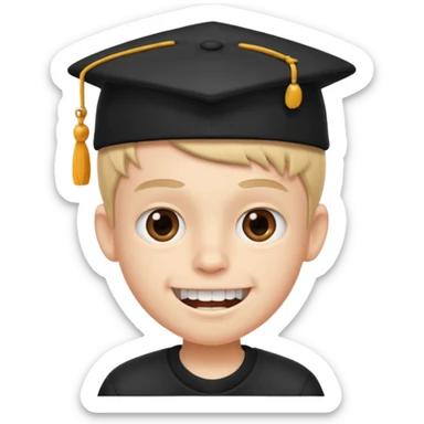 cartoon schoolboy with a black cap and prominent front teeth sticker