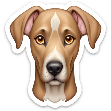 Cinematic Noble Fawn Great Dane Portrait Emoji, Poised and regal, with a towering, muscular build and a sleek, well-groomed solid fawn coat accented by subtle dark markings, deep-set soulful amber eyes, Simplified yet sharp and sophisticated features, highly detailed, glowing with a soft, dignified glow, high shine, intelligent and gentle, stylized with an air of majesty, focused and attentive, soft glowing outline, capturing the essence of a watchful and confident guardian, so majestic it feels as though it could stride out of the screen with effortless authority! sticker