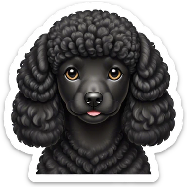 Cinematic Noble Black Poodle Portrait Emoji, Poised and regal, with a refined, elegant build and a meticulously groomed, curly jet-black Fur, deep-set soulful dark eyes, Simplified yet sharp and sophisticated features, highly detailed, glowing with a soft, dignified glow, high shine, intelligent and graceful, stylized with an air of sophistication, focused and attentive, soft glowing outline, capturing the essence of a watchful and confident companion, so majestic it feels as though it could prance out of the screen with effortless authority! sticker