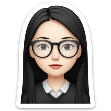 abg girl with pale skin no bang,long black straight hair and a glasses sticker