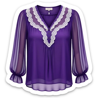 Realistic womens royal plum sheer blouse, detailed lace
 sticker