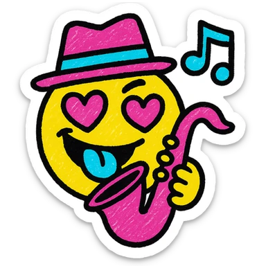 jazzy emoji, energetic, slightly unsettling but lovable, vibrant pop colors, playful style sticker