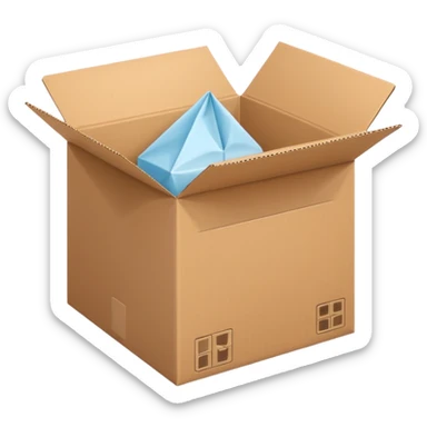 Generate a realistic emoji-style icon of the an open package which is empty and air is coming out of it. sticker