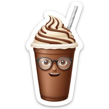 chocolate milkshake in a take-out cup with glassess and long lashes sticker