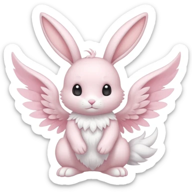 White pastel divine winged angelic furry bunny-fairy-Fakémon-Minccino-hybrid-fusion (full body) sticker