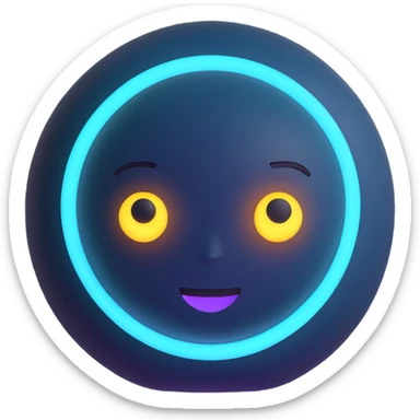 AI emoji, futuristic, friendly, glowing, simple design sticker