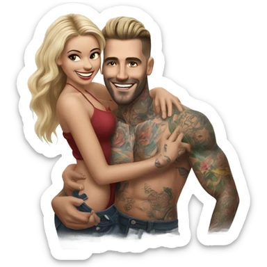 Hyper Realistic beautiful woman tickling a very handsome tattooed man sticker