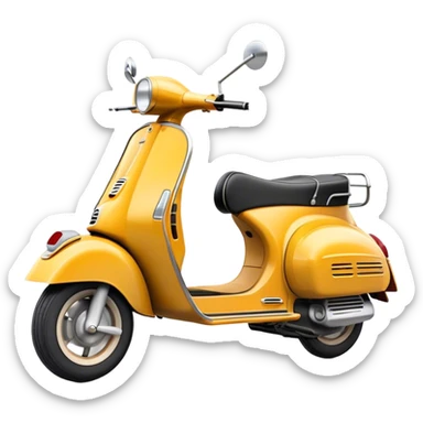 Cinematic Realistic Vespa Scooter Emoji, depicted as a stylish vintage Vespa with sleek retro design and vibrant colors, rendered with crisp textures and dynamic sunlit lighting that captures its iconic Italian charm. sticker