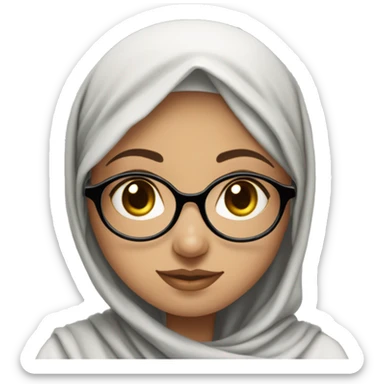 Palestinian girl, light skin, with a vela hijab an round glasses wearing a keffiyah sticker