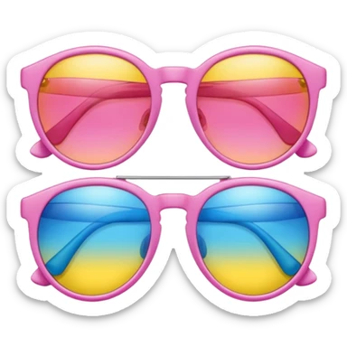 pink sunglasses with different lens, one len blue and the other len yellow sticker