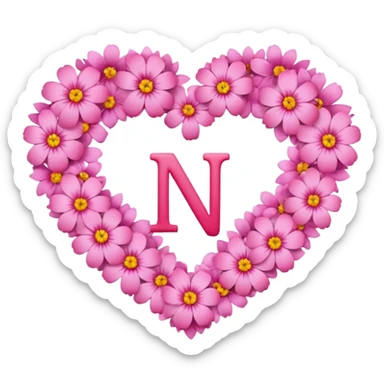 Heart shape of many this flower 🌸 inside it N letter sticker