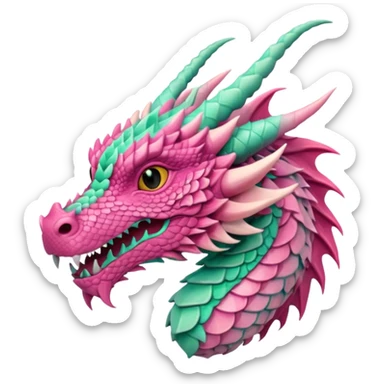 pink and mint dragon head, warm colours  sticker
