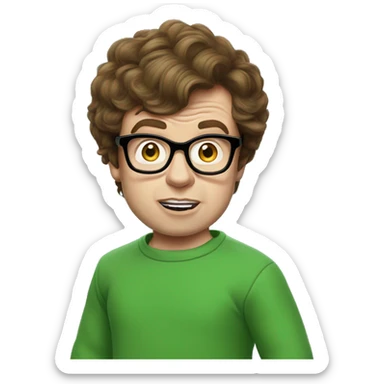 Surprised Austin Powers, brunette, green sweatshirt sticker