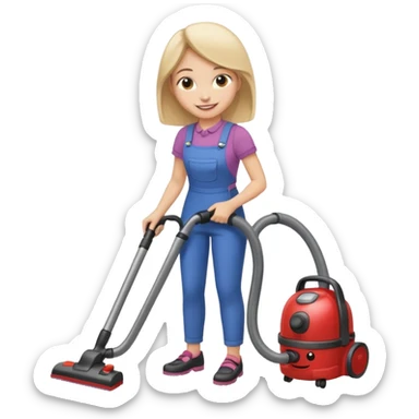 girl vacuuming with a big smile sticker