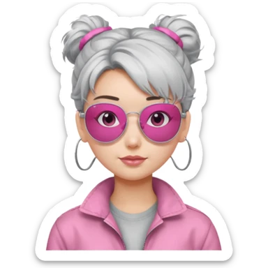 Girl with silver messy hair bun with pink aviators sticker