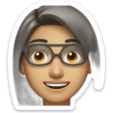 mujer sonrriendo blanca con los ojos achinados, y cabrllo negro  sticker