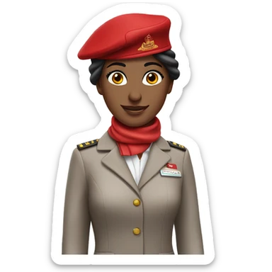 Emirates cabin crew with their red hat and white scarf sticker