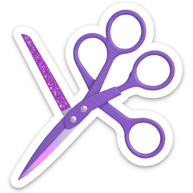 purple scissors with sparkles, 3d style sticker