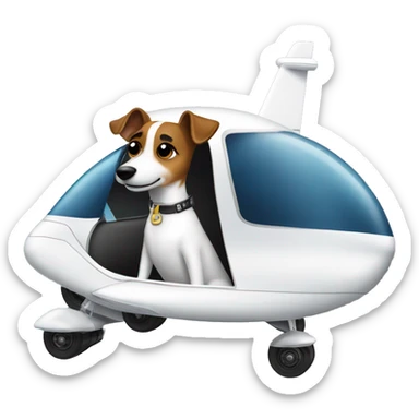 a jack russel driving a private jet sticker