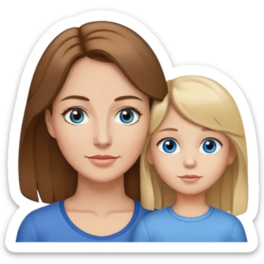 Mother with brown hair and brown eyes and a 5 year old daughter with blond hair and blue eyes sticker