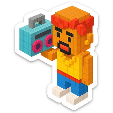 Lego version of 2Pac holding a boombox sticker