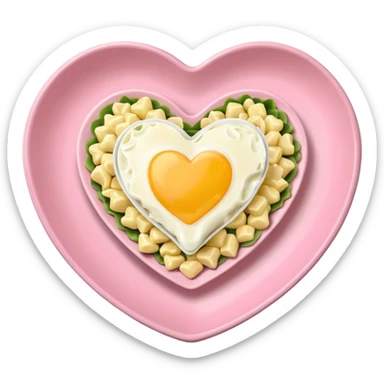 egg salad in a light pink heart shaped plate sticker