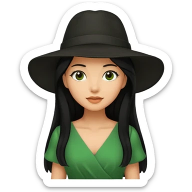 green dress black long hair black hat sticker