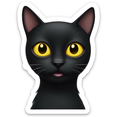 Black cat with yellow eyes plays with a sock  sticker