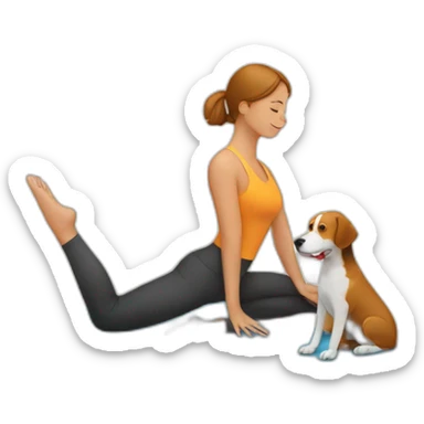 A woman doing yoga next to a beagle sticker