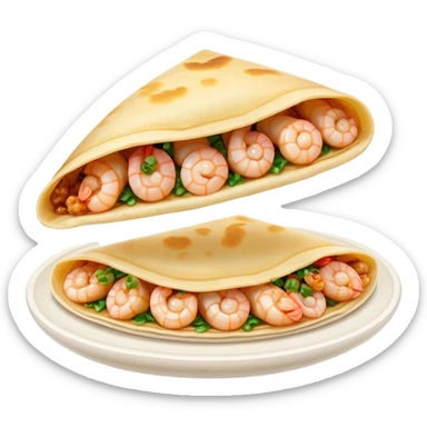 Bánh Xèo Cinematic Realistic Bánh Xèo Dish Emoji, depicted as a crispy, folded semi circle crepe filled with tiny shrimp and pork, rendered with dynamic textures and vibrant, appetizing lighting. sticker