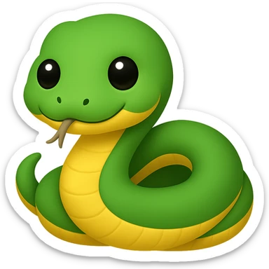 Make the baby anaconda look even younger and cuter, with a rounder face, bigger eyes, and a smaller body, in a simple and adorable emoji style, no background. sticker