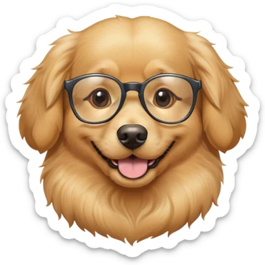 Dog wearing glasses with a sweet smile sticker