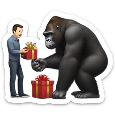 Gorilla giving a gift to Elon musk sticker