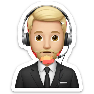 a sales agent with headphones and beard blonde hair sticker
