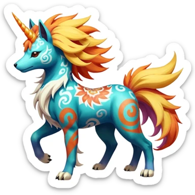 Graceful Elegant Tropical Tiny Marked Patterned Tribal Colorful Painted Oriental Asian Patterned Tropical Exotic Toxic Suicune-Solgaleo-Rapidash-Arcanine-fusion-hybrid-creature (full body) sticker