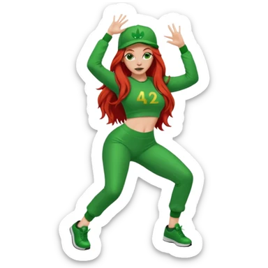Thick white woman twerking with long red hair and green 420 outfit sticker