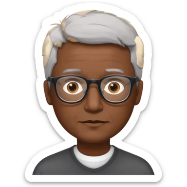 man 60 short grey hair, brown eyes small black rectangle glasses a little bit of dark sking sticker