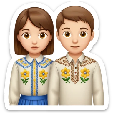 A Ukrainian girl with brown hair in an embroidered shirt and a Ukrainian boy in an embroidered shirt sticker