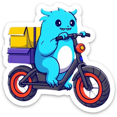 Robust Chinese Monster e-bike for food delivery with insulated food box, chunky tires, large battery sticker